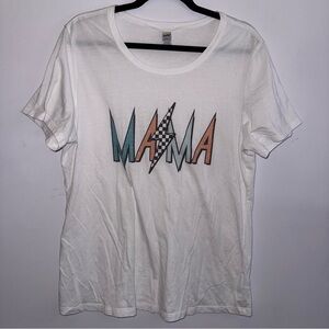 Women’s size XL short sleeve T-shirt mama lightening bolt checkered print